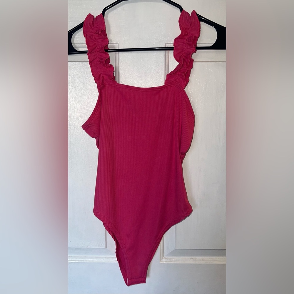 Pink Ruffle Strap Bodysuit